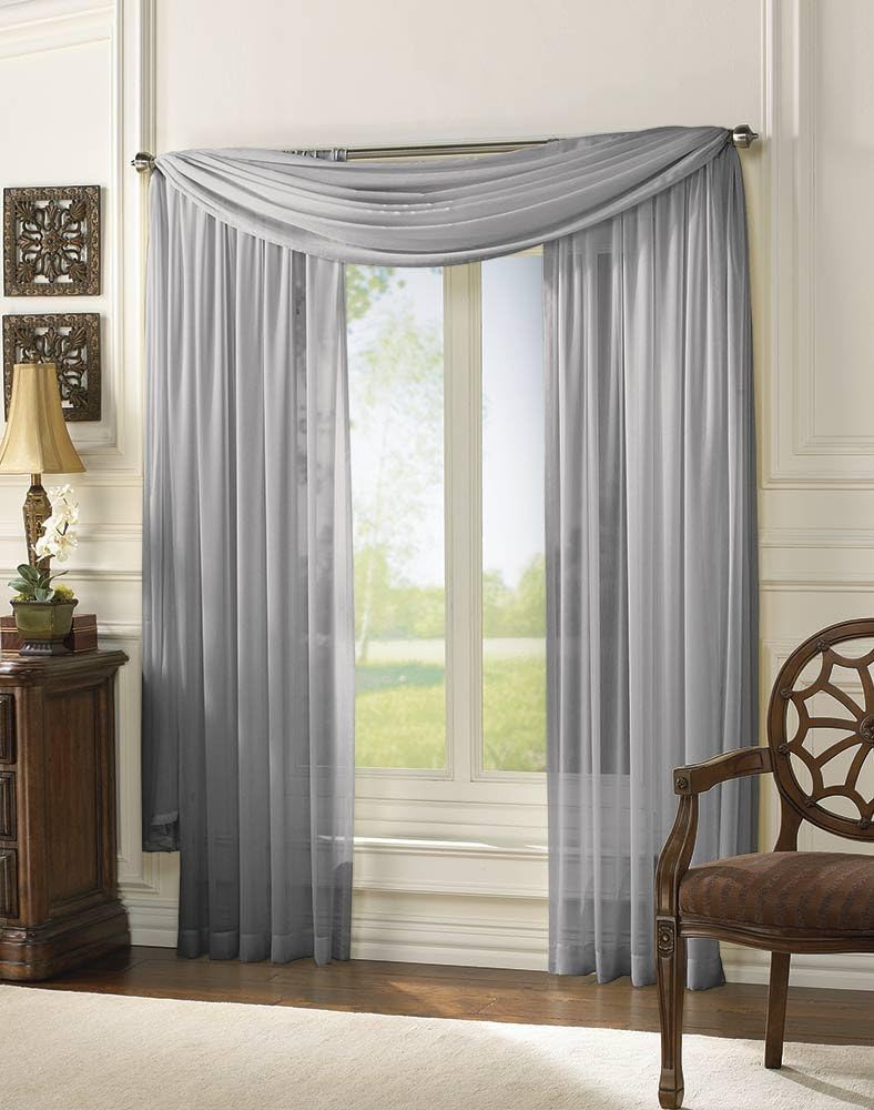 MONAGIFTS 2 PANELS GRAY / SILVER Sheer Voile Window Panel curtains 59" WIDTH X 84" LENGTH EACH PANEL