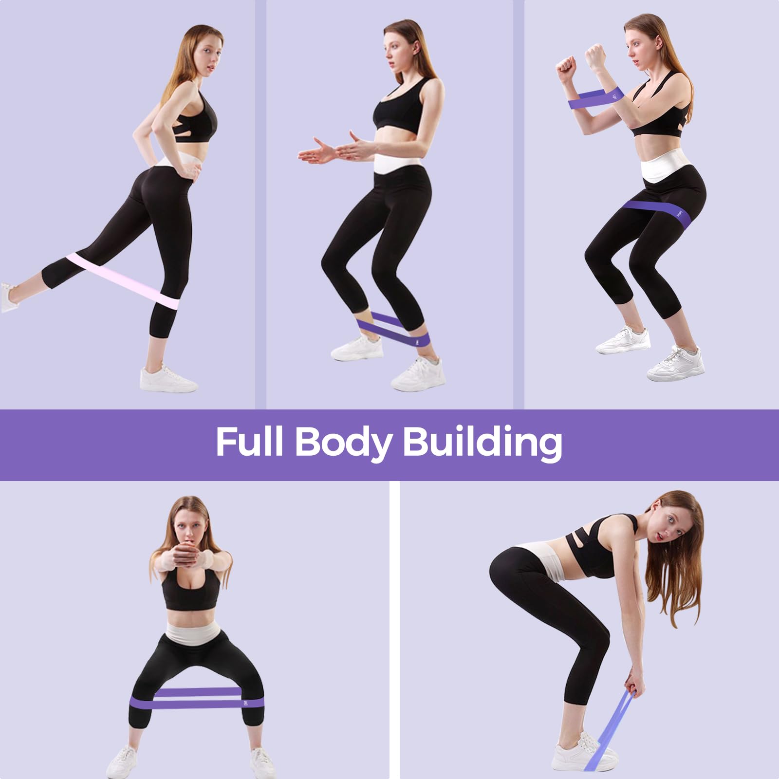 Fokky Fitnessbänder [5er Set], 100% Naturlatex Resistance Bands Widerstandsbänder mit Übungsanleitung auf Deutsch & Tragebeutel, Gymnastikband Fitnessband für Muskelaufbau Pilates Yoga 6