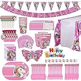 126 Pieces Unicorn Party Supplies Pack, Comes with Disposable Tableware and Birthday Party Decoration Favors for Kids, 16 Varieties
