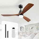 Sofucor 52 Inch Solid Wood Ceiling Fans With Lights, Low Profile Ceiling Fan with Light and Remote, Reversible Quiet DC Motor, Indoor/Outdoor 3 Blade Ceiling Fan Light for Bedroom Farmhouse Patio