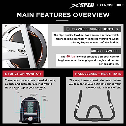 Xspec Pro Stationary Upright Exercise Chain Drive Smart Cycling Bike, 40LB Flywheel Bicycle, iBiking+, Heart Pulse Sensors, Adjustable Friction Resistance, 3-Piece Crank, 6-Function Monitor - Thumbnail 6