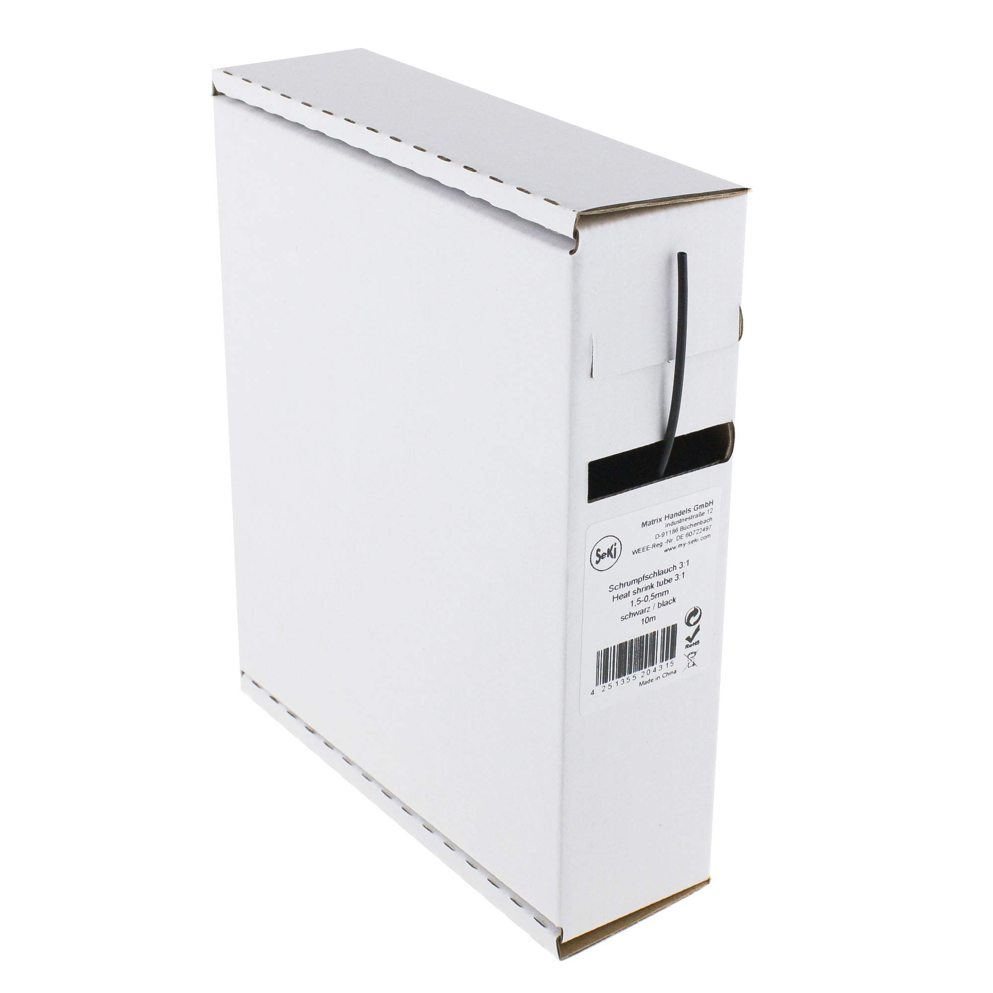 SeKi Heat Shrink Tubing Black 3:1 1.5-0.5 mm 10 m Dispenser Box