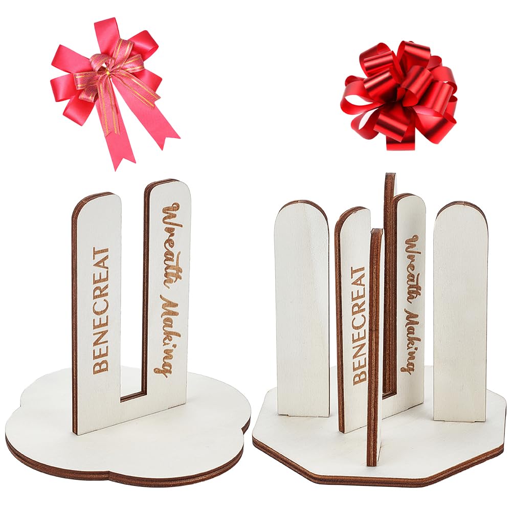 BENECREAT 2 Sets 2 Styles Antique White Wooden Wreath Bow Maker Tool, Wood Bow Making Tool Craft DIY Wreath Supplies for Creating Holiday Wreaths, Party Decorations, Hair Bows, Various Crafts
