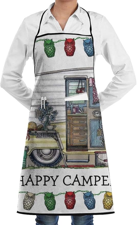 Tenghui Retro RV Vintage Camper Travel Trailer Adjustable Bib Apron