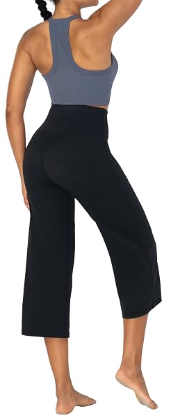 SUNZEL YOGA PANTS FOR WOMEN STRAIGHT WIDE LEG CAPRIS HIGH WAISTED LOUNGE CROP PANTS (23″ INSEAM, BLACK, L)