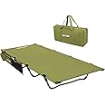 HEYTRIP Extra-Wide Folding Camping Cot, Quiet Sleeping Cot With Side Pocket, XXL Camping Bed Support 350lb, Lightweight Folding Cot With Camp Cot Carry Bag, Backpacking Cots Car Camping Outdoor(green)