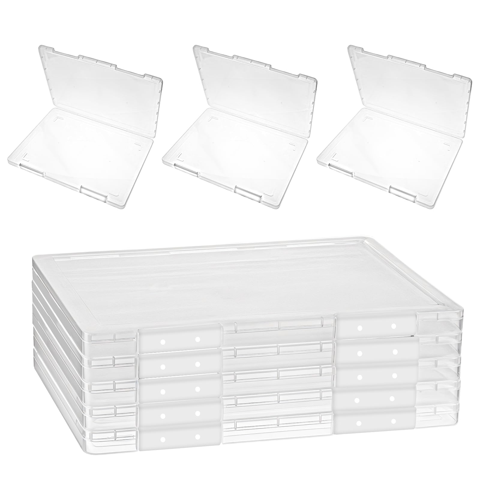 Photo 1 of ** USED* Meyeyaia 8Pcs A4 File Portable Project Case Transparent Plastic Storage Box with Buckle Thick Scrapbook Paper Storage Box for 8.5 X 11 Paper Document File Organizer Boxes Office School Supplies