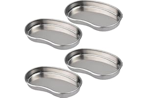 4PCS Kidney Tray - Romlon 4 Pack Stainless Steel Tray Medium Metal Tray Stainless Steel Curved Sheet for Lab Instrument Tray, Office Room Tray, Dental Tray, Bathroom Tray