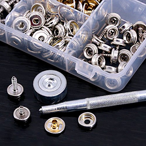 image for Swpeet 120Pcs Sliver Fastener Screw Snaps With 1Pcs Snap Setting Tool 