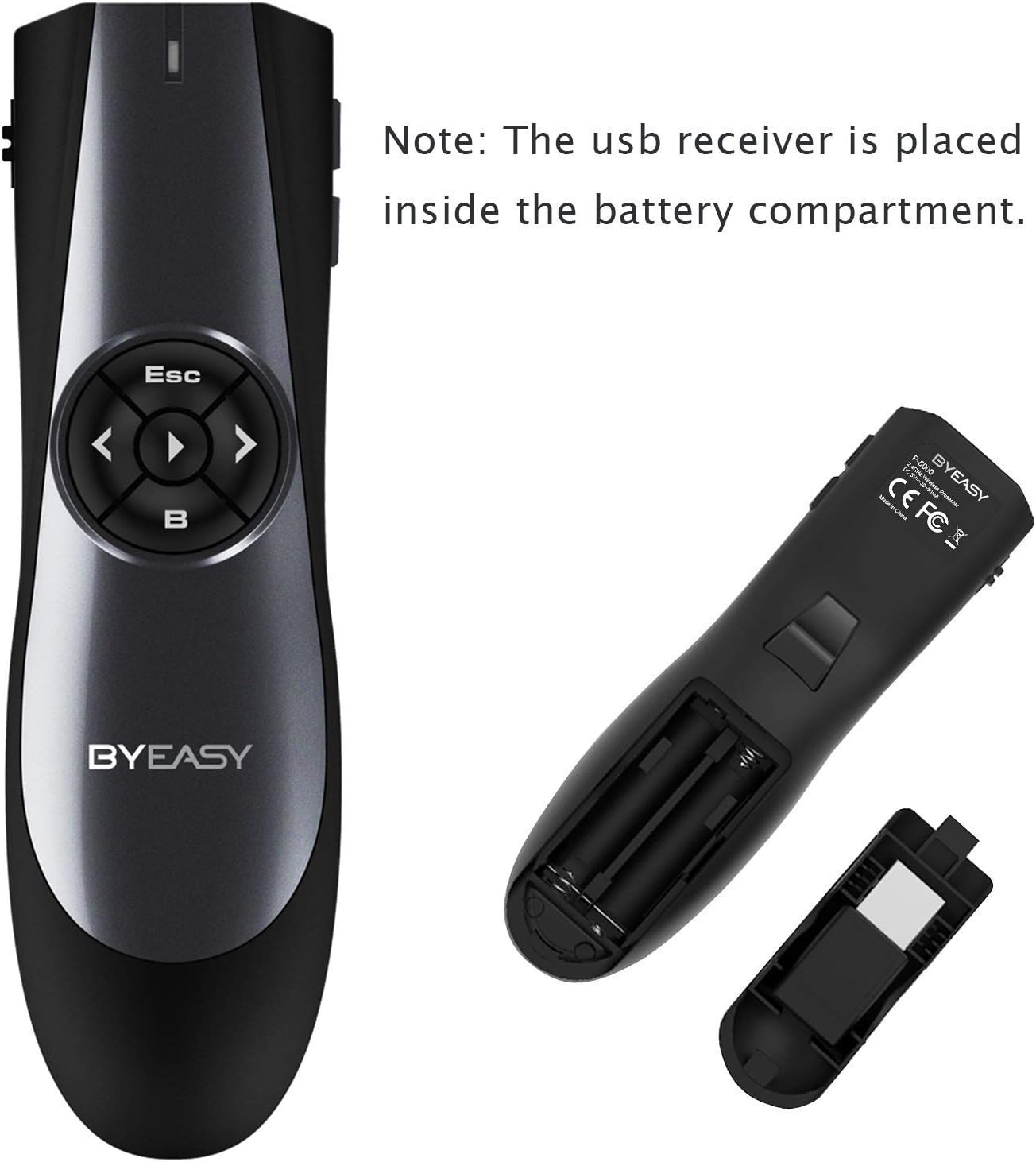 Wireless Presenter, BYEASY RF 2.4GHz Presentation Clicker Remote 100 FT, USB PowerPoint PPT Clicker with Red Laser Pointer, Volume Control for Google Slides- Black : Office Products
