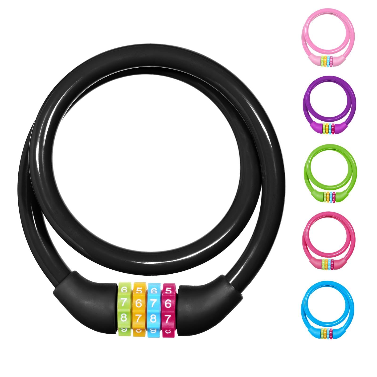 Ainiv 4-Digit Password Bicycle Lock, 65cm Portable Anti-Theft Bike Lock - Resettable 4-Digit Combinations for Bike, Motorbike, Scooter, Skateboard, Gate, Fence (Black)