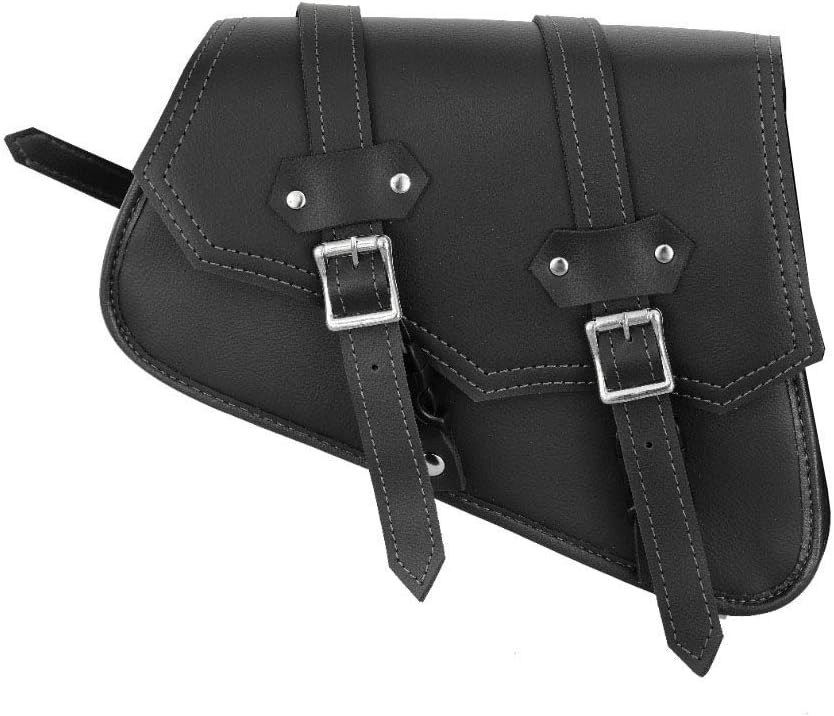 061-Black Motorcycle Saddle bag Leather Motorbike Solo Left side Single Equipment Storage Organizer Seat pack Saddle bag Waterproof Storage tool Box Black - Image 4