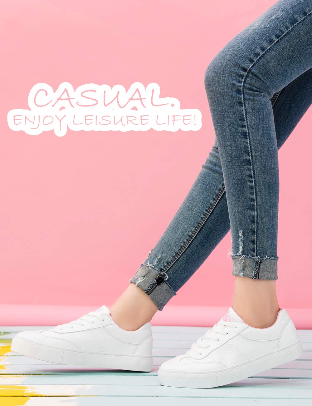 Camel Crown White Sneakers for Women Leather Casual Lace-Up Low Skate Shoes Classic Fashion Sneaker Comfortable & Fit 5.5 M US