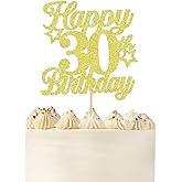 Zpilkes Happy 30th Birthday Cake Topper Glitter Gold Star Cake Topper Decoration for Happy 30th Birthday Party Cheers to 30 Birthday Party Supplies