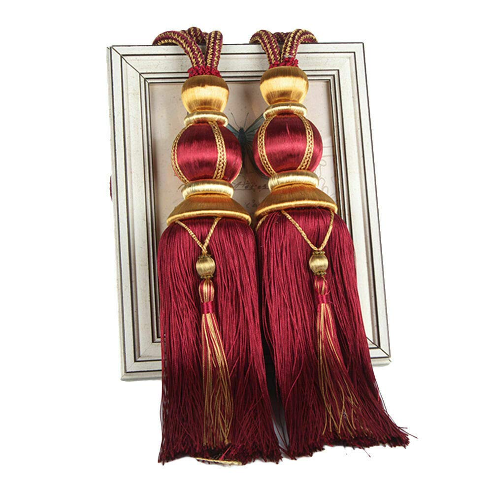 ZHMF 1 Pair Curtain Tiebacks Holdbacks Clip Binding Rope Tie Backs Handmade Tassel Tiebacks Home Window Decorative (Red)