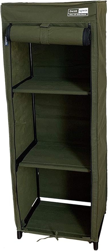 Amazon ミリタリー 収納ラック デレック 3段 オリーブ カーキ 153 ロールアップ シェルフラック 収納 棚 Slower 家具 アメリカン雑貨 オープンシェルフ ラック オンライン通販