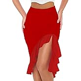 BORIFLORS Women's Sexy Mesh Beach Mini Skirt High Waisted Asymmetrical Flowy Ruffle Bodycon Short Slit Skirts