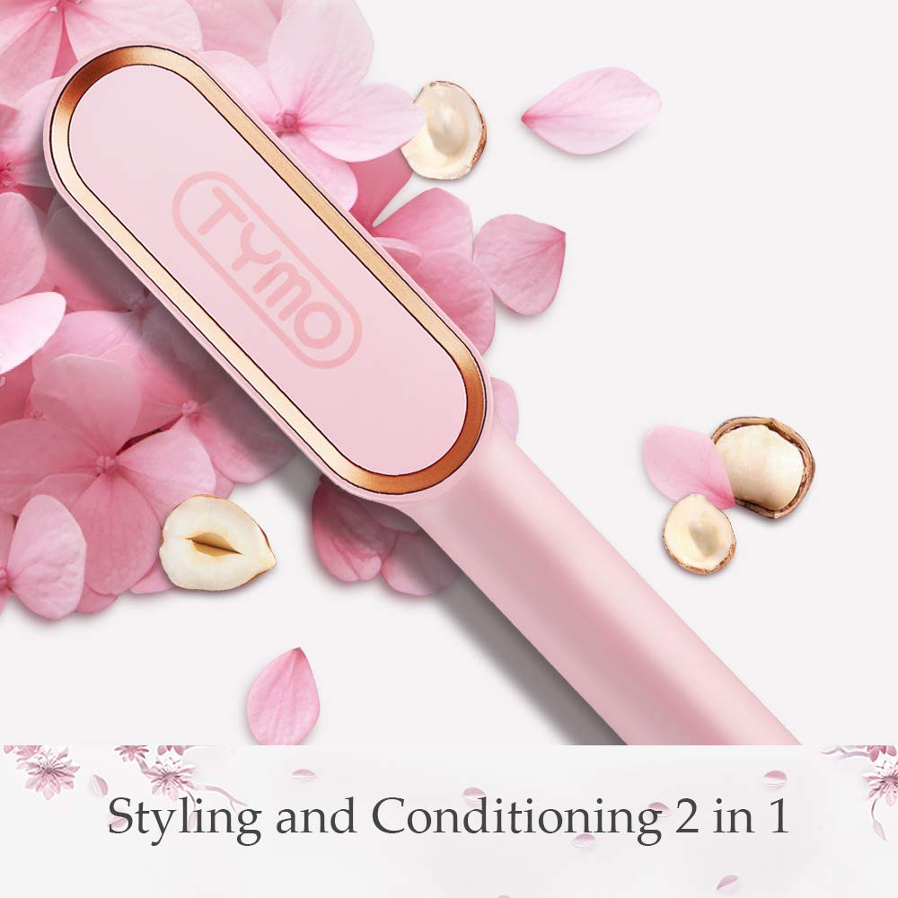 TYMO Ring Pink Hair Straightener Brush – Hair Straightening Iron with Built-in Comb, 20s Fast Heating & 5 Temp Settings & Anti-Scald, Perfect for Professional Salon at Home : Beauty