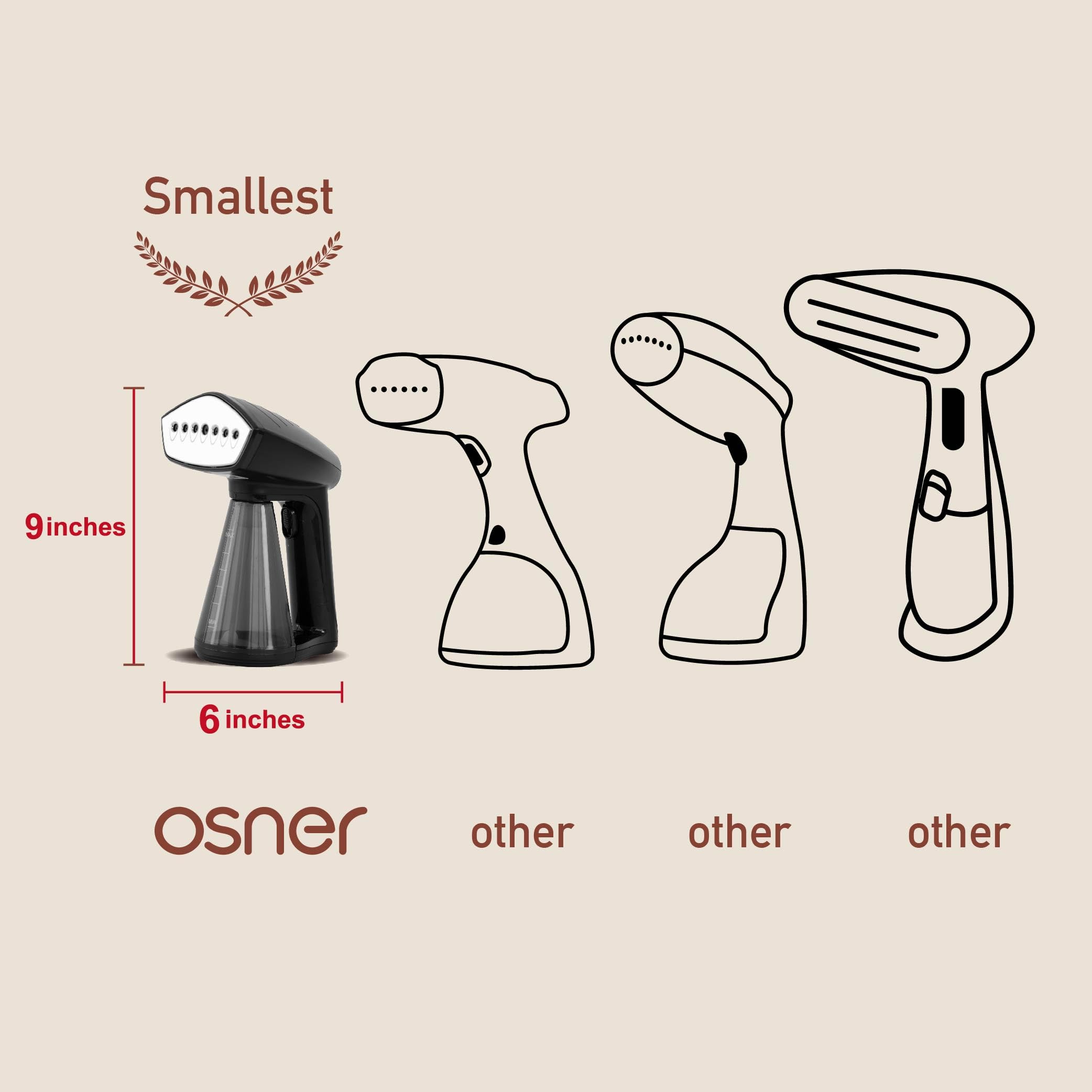 Osner Handheld Garment Steamer for clothes, 1450W Quick Heat Auto-trigger, Compact Travel Steamer, Clothes Steamer, Fabric Wrinkle Remover with Lint Brush Steam Nozzle (Black)