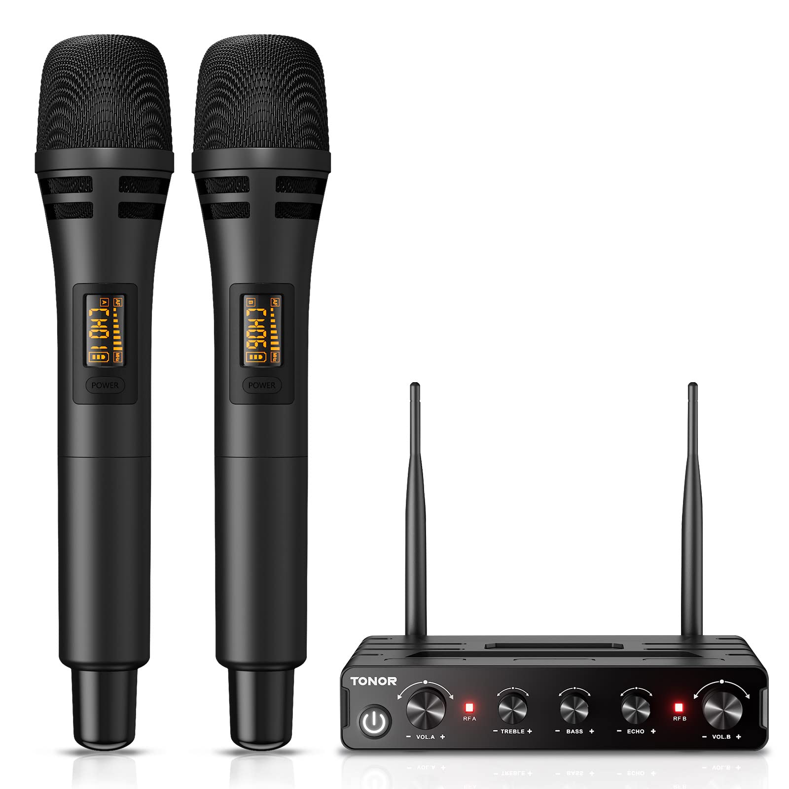 TONOR TW350 Wireless Microphones for Singing,UHF Handheld Dynamic Karaoke Mics& Receiver for Devices with XLR&6.35mm Audio Interfaz, 60 m for Karaoke, Wedding, DJ, Party, Church, TW350 Black