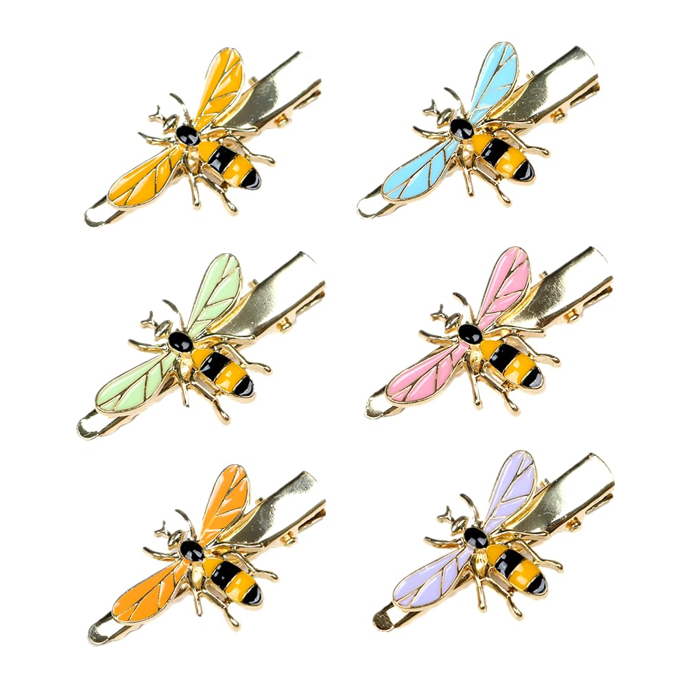 6 PCS Bee Alligator Hair Clips, Honeybee Side Grips, Metal Accessories for All Hair Types and Styles, 6 Colors