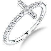 Moissanite/Created Sapphire/Emerald/Ruby Sideways Cross Rings for Women 925 Sterling Silver Stackable Band Ring Engagement Anniversary Jewelry