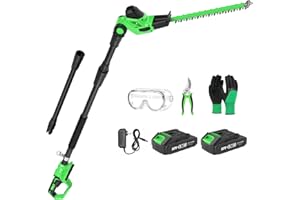 SOYUS Pole Hedge Trimmer Cordless, 18-inch Electric Hedge Trimmer with Extension Pole, 16-Foot Max Reach, Multi-Angle, 2 * 2.0Ah Batteries and Charger Included