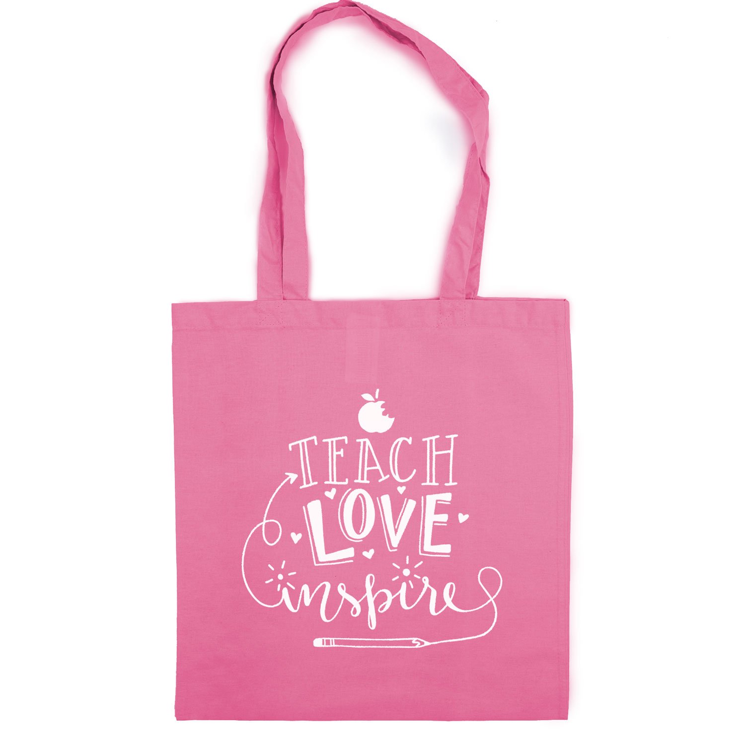 Stickerscape Teach, Love, Inspire tote bag | Teacher gifts | Perfect for Christmas (Pink bag - White text)