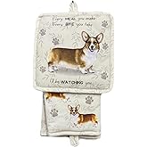 Welsh Corgi 3-Piece Kitchen Set - Oven Mitt, Pot Holder & Kitchen Towel Set, Heat Resistant up to 420 F, Soft Quilted Cotton for Cooking, Baking, BBQ, Pet Lover Gifts (Welsh Corgi)