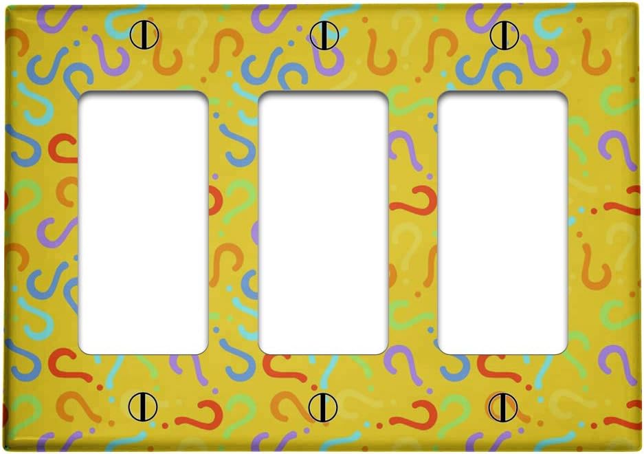 Triple 3 Gang Rocker (Decora/GFCI Device) Decorative Switch Wall Plate Cover (Quiz Question Marks Pattern)