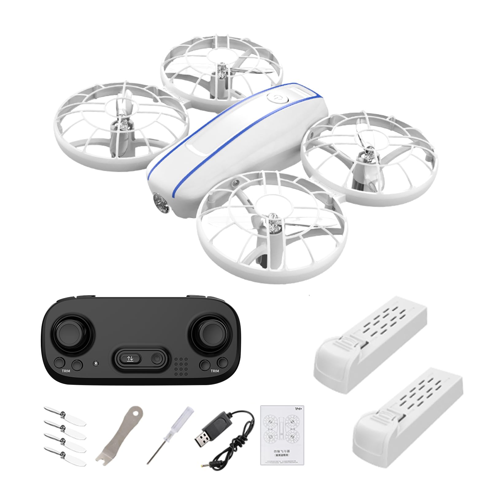 Mini RC Drone for Kids, Small Quadcopter Drone Toy with LED Lights, Altitude Hold, Headless Mode & 3D Flip, Easy to Fly Beginner Drone with Propeller Protection & 2 Batteries (White)