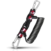 OVOVFANY Scuba Retractable Lanyard with Quick-Release Buckle | 316 Stainless Steel Double-Clips, Spiral Core Anti-Lost Cord, Dive Down Flag Webbing Band for Camera &amp; Torch