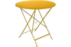 Fermob - Bistro 30" Round Table - Folding Table with Steel Top & Umbrella Hole - Outdoor Dinner & Drinks - Perfect for Patio & Garden - Honey Textured
