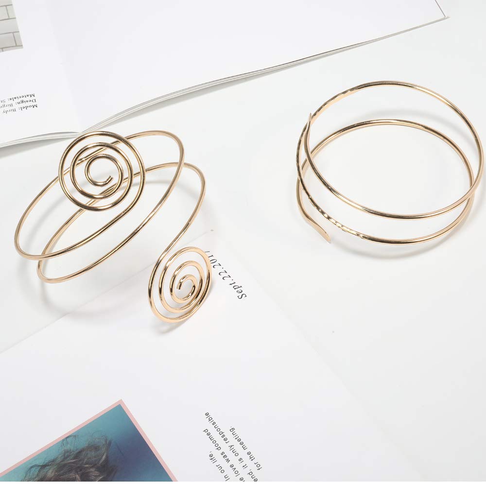 VALIJINA 2Pcs Minimalist Simple Swirl Upper Arm Cuff Bracelets for Women Girls Arm Bangle Armlets Adjustable