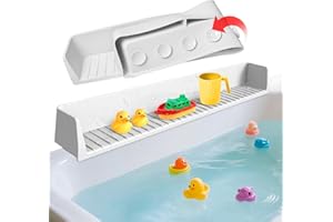 FUNNY OLD MAN Splash Guard for Bathtub Kids - Silicone Bathtub Splash Guard with 11 Suction Cups, Bath Tub Play Shelf for Kids & Toy Holder, Prevent Water Spill in Bathroom, Fun Bath Time for Toddlers Baby, Gray