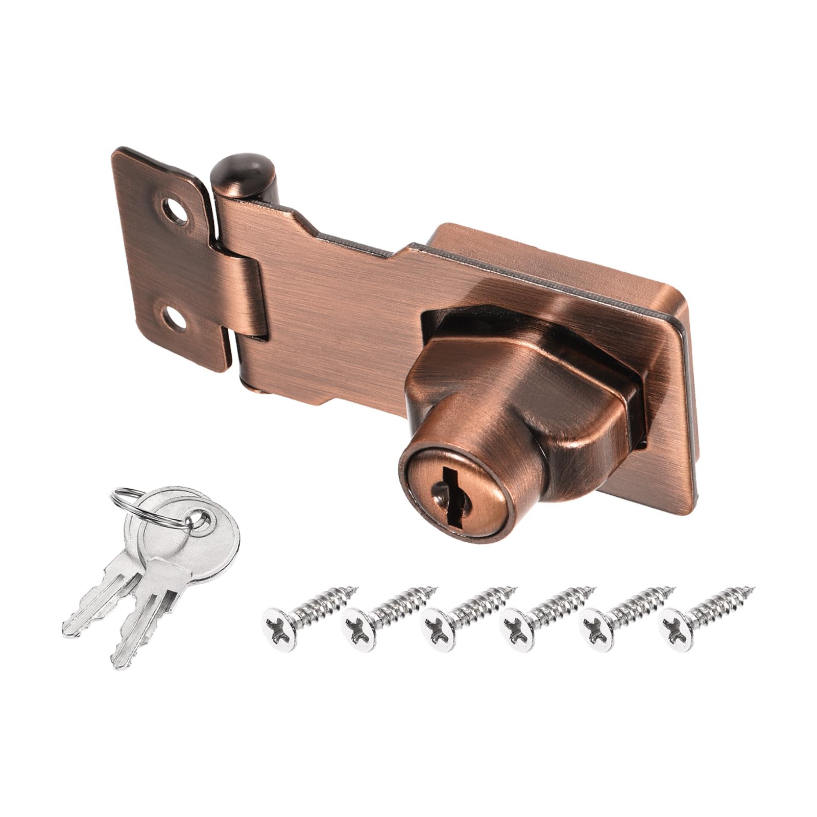 PATIKIL Keyed Hasp Locks, 2.5 Inch Twist Knob Locking Hasp Lock Metal Safety Hasp Latches for Cabinet Small Door, Keyed Different, Copper