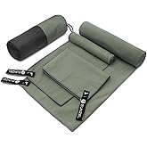 Eunzel Quick Dry Camping Towel, Microfiber Travel Towel 3 Size at 1 Pack,Fast Drying Towel Set for Camping, Beach, Gym, Sports, Yoga & Swimming Pool, Army Green