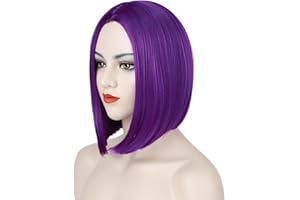 Tereshar Dark Purple Bob Wigs for Women Short Straight Purple Wig for Women Costume Daily Cosplay Party Halloween Anime Use (12 inches)