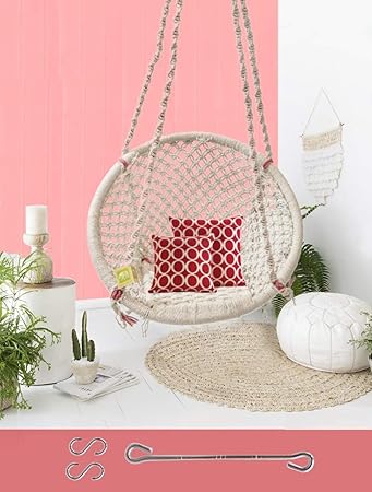 Curio Centre Make in India Round Cotton Home Swing & Hammock Chair (145 cm X 57 cm X 43