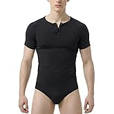 CutiePlusU Men's Short Sleeve Onesie Cotton Button Crotch Bodysuits Adult Snaps Crotch Onesies