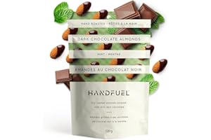 Handfuel Mint Dark Chocolate Covered Almonds, Hand Roasted Chocolate Almonds, 5g of Protein, Proudly Canadian Made Plant Base