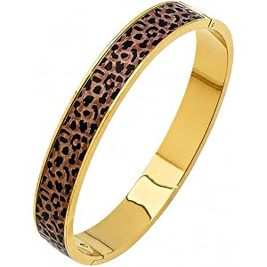 OSIRIDEH2 Leopard Print Bracelet for Women, Gold Plated Hinged Bangle Bracelet, Animal Print Jewelry, Cheetah Pattern Stateme