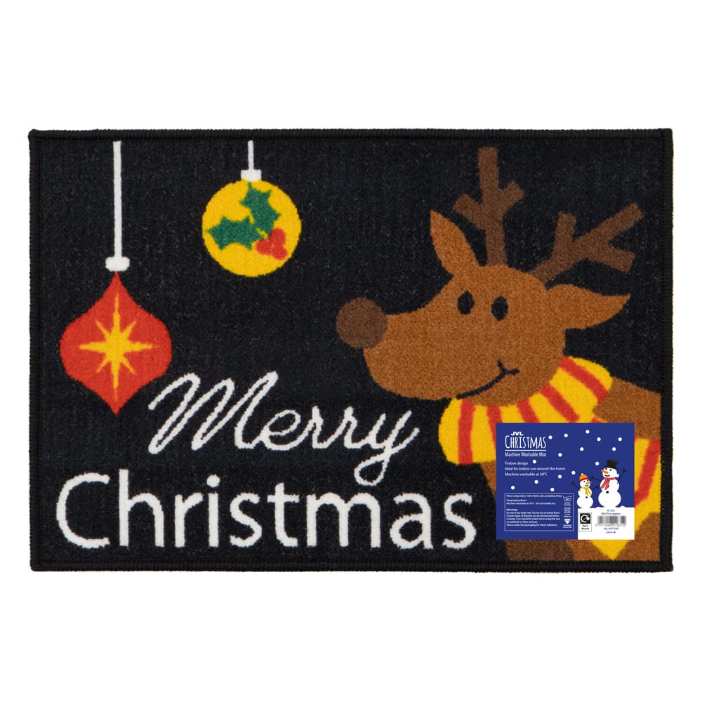 JVL Festive Machine Washable Indoor Doormat, Merry Christmas, Black, Size: 40x57cm Approx…