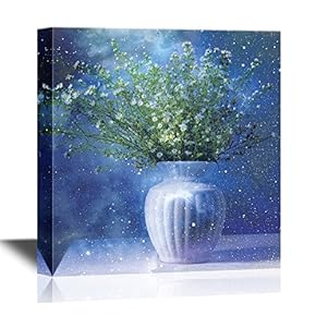 Canvas Wall Art - A Vase of Flower on Blue Abstract Background - Gallery Wrap Modern Home Art | Ready to Hang - 12x12 inches