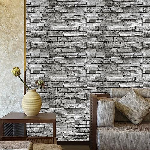 Yancorp 10ft Peel and Stick Wallpaper Light Grey Stone Brick Wallpaper