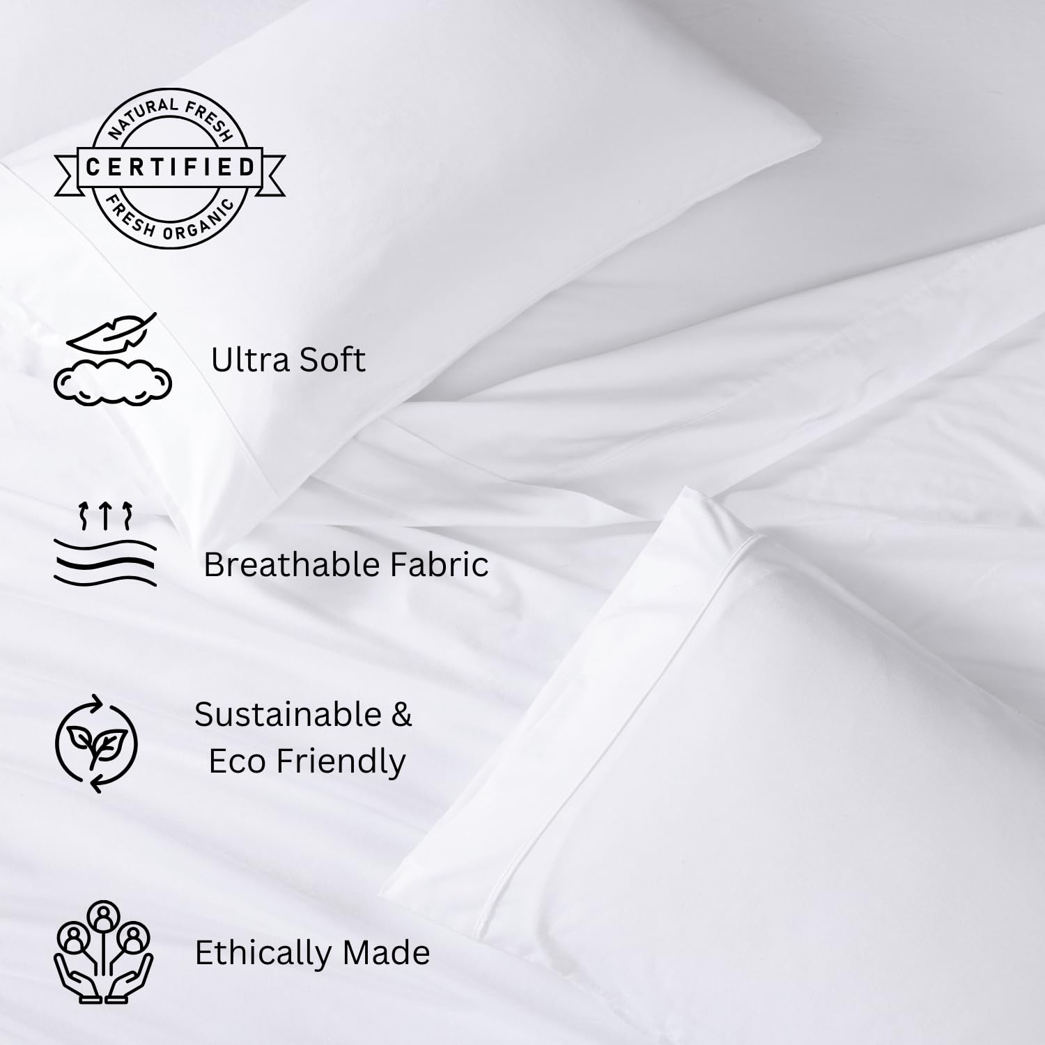 LANE LINEN Eco Friendly 100% Organic Cotton Queen Sheet Set, Soft & Comfy Fully Elasticized 15