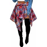 Women's Plaid Skorts Skirts - High Waisted Tie Front Pleated Summer Asymmetrical Skirt with Shorts