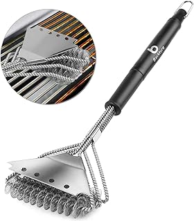 Grillbürste 3 in 1 BBQ Grill bürste Keine Drahtborsten Sicher mit 304 Reinigungsbürste Edelstahl Spatel Langlebig Gewebt Camping Grill-Bürste Perfekt für Holzkohle-Grill Gas-Grill und Elektro-Grill