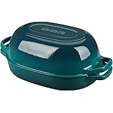 EDGING CASTING Enameled Cast Iron Oval Dutch Oven Pot with Lid, Dutch Oven for Sourdough Bread Baking, Oval Bread Pan, Bread Oven, Bread Dutch Oven, 7qt, Darkcyan
