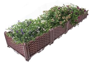 Hershii Plastic Raised Garden Bed Rectangular Planter Boxes Kit Indoor Outdoor Gardening Container for Growing Vegetables, Plants, Herbs, Flowers & Succulents - Brown - 76.77 X 15.35 X 8.66 Inches